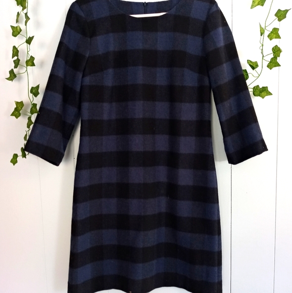 More & More Blue Wool Plaid Dress - Picture 1 of 11